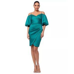 Betsy & Adam Women's Size 4 Green Off Shoulder Balloon Sleeve Cocktail Dress NWT